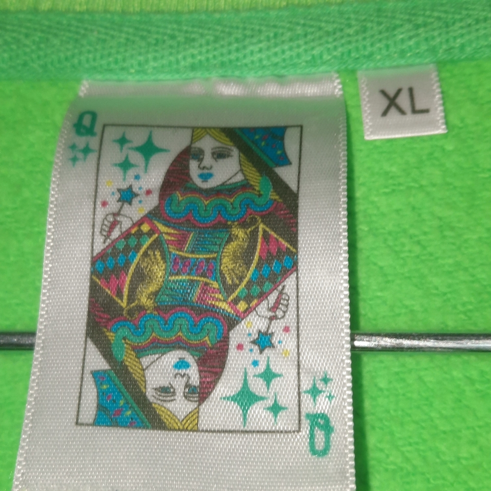 QUEEN OF SPARKLES Sweatshirt Beaded Queen Of Diamonds Card Logo Bright Green XL - Picture 4 of 11